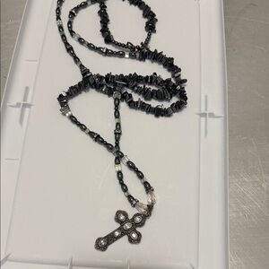 Handcrafted sterling silver necklace with black Onyx and Swarovski crystals.